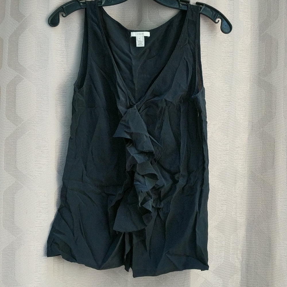 Black Silk JCrew Ruffle Front Tank Top